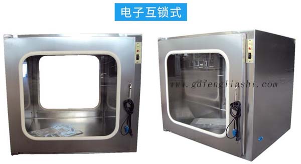 電子互鎖傳遞窗內(nèi)部采用集成電路，電磁鎖， 控制面板，指示燈等實(shí)現(xiàn)連鎖
